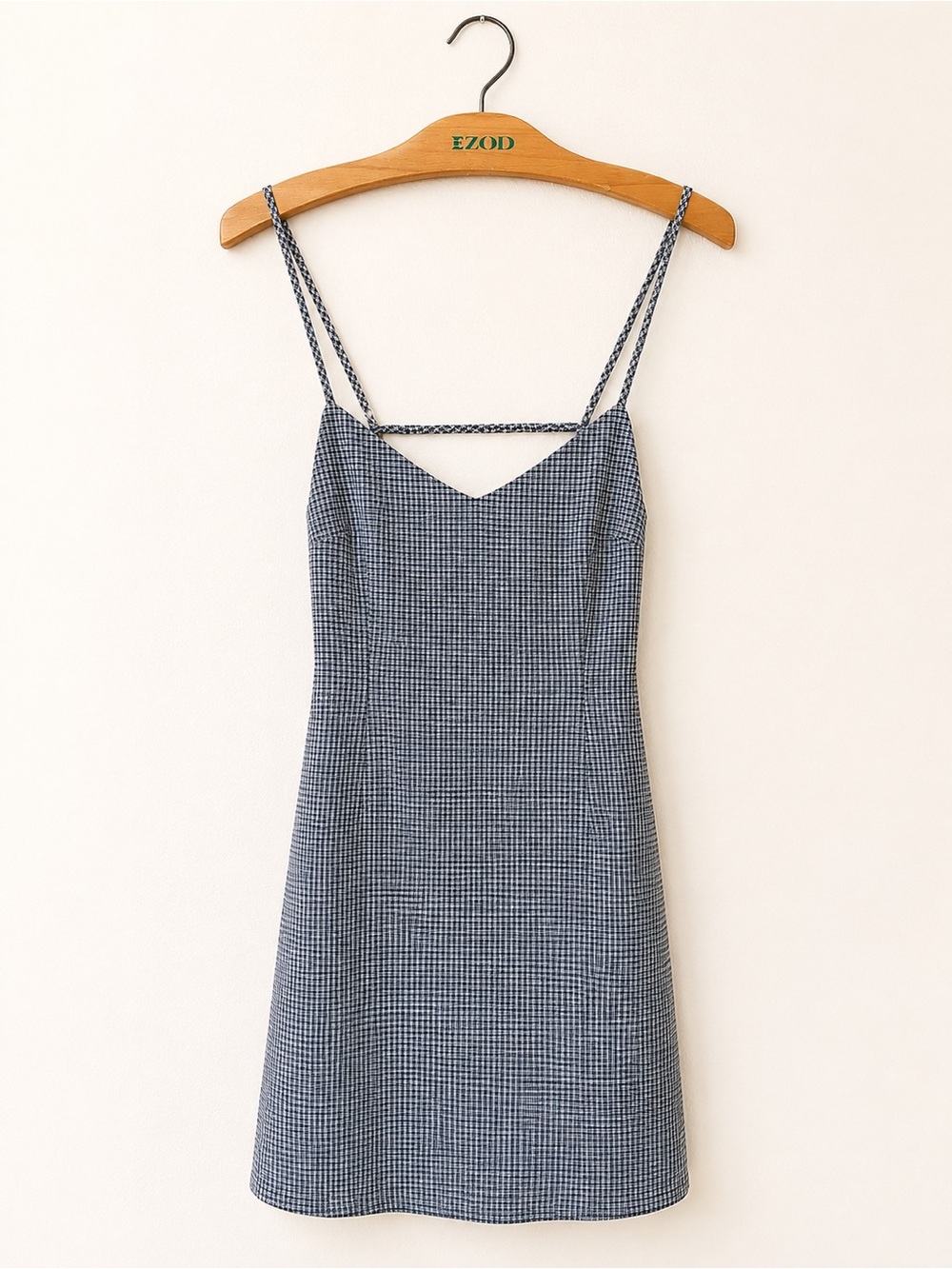 NWT Blue Gingham Slip Dress with Open Back